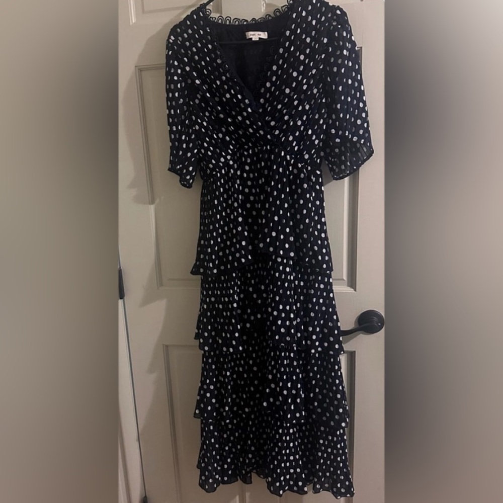 Elegant Blue and White Polka Dot Dress